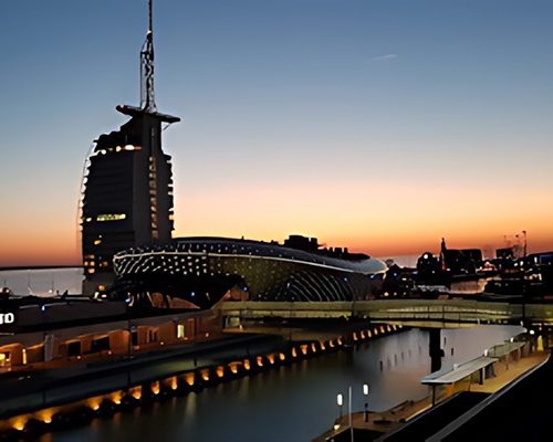 Wohnen auf Zeit Bremerhaven - Havenwelten am Abend
